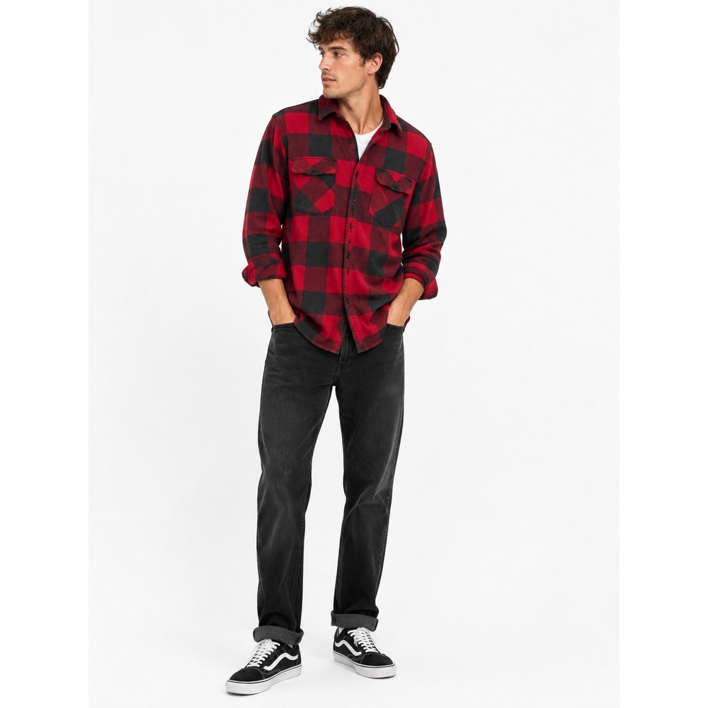 Dravus Flannel Shirt Mens Large Red Black Buffalo Plaid Long Sleeve Button Up